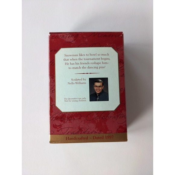 Snow Bowling - 1997 Hallmark Keepsake Ornament Bowling Pin Snowman with Pipe - Picture 4 of 5